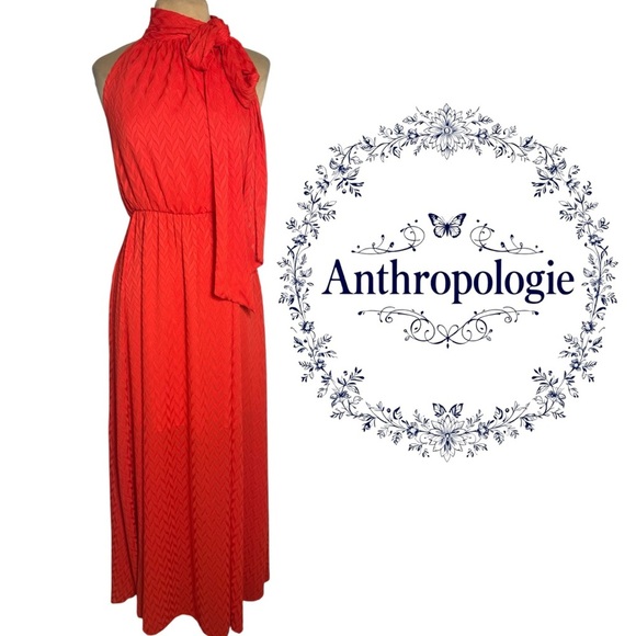 ANTHROPOLOGIE SACHIN & BABI CECELIA TIE-NECK MAXI DRESS SIZE 4 RED-ORANGE - Picture 3 of 12